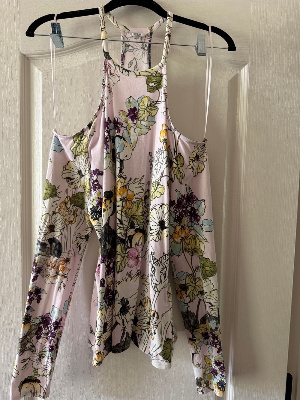 Guess Floral Racerback Tank in Light Pink with Multicolor Blooms